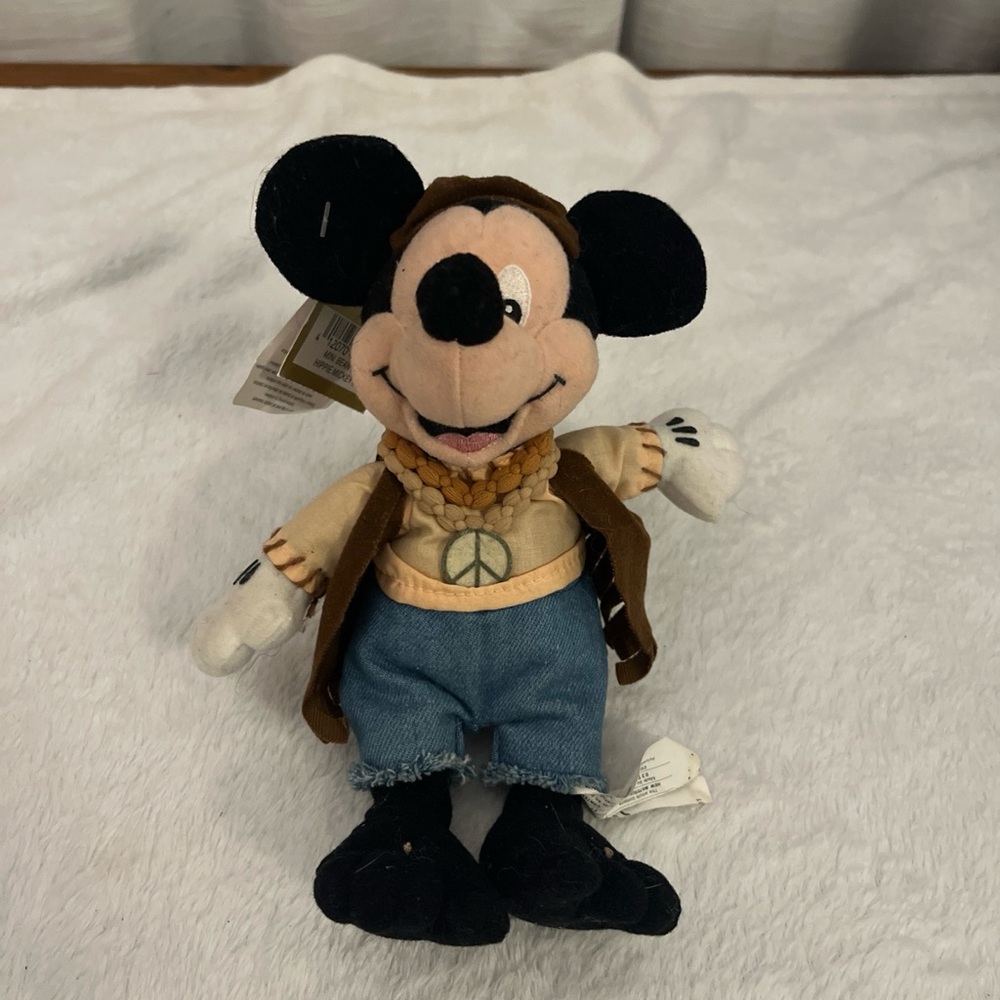 Vintage Disney Mickey Mouse Hippie Woodstock Stuffed Animal‎ Plush 8” NWT Vtg